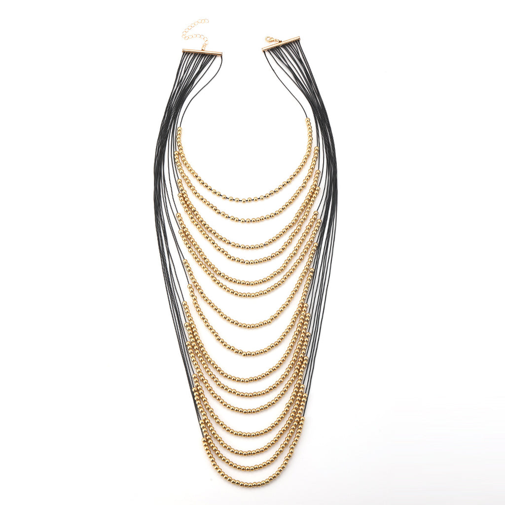 Gold Statement Layered Bead Necklace — Bold Chunky Chain Women's Jewelry