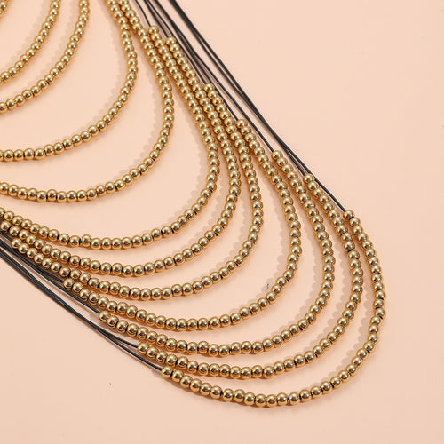 Gold Statement Layered Bead Necklace — Bold Chunky Chain Women's Jewelry