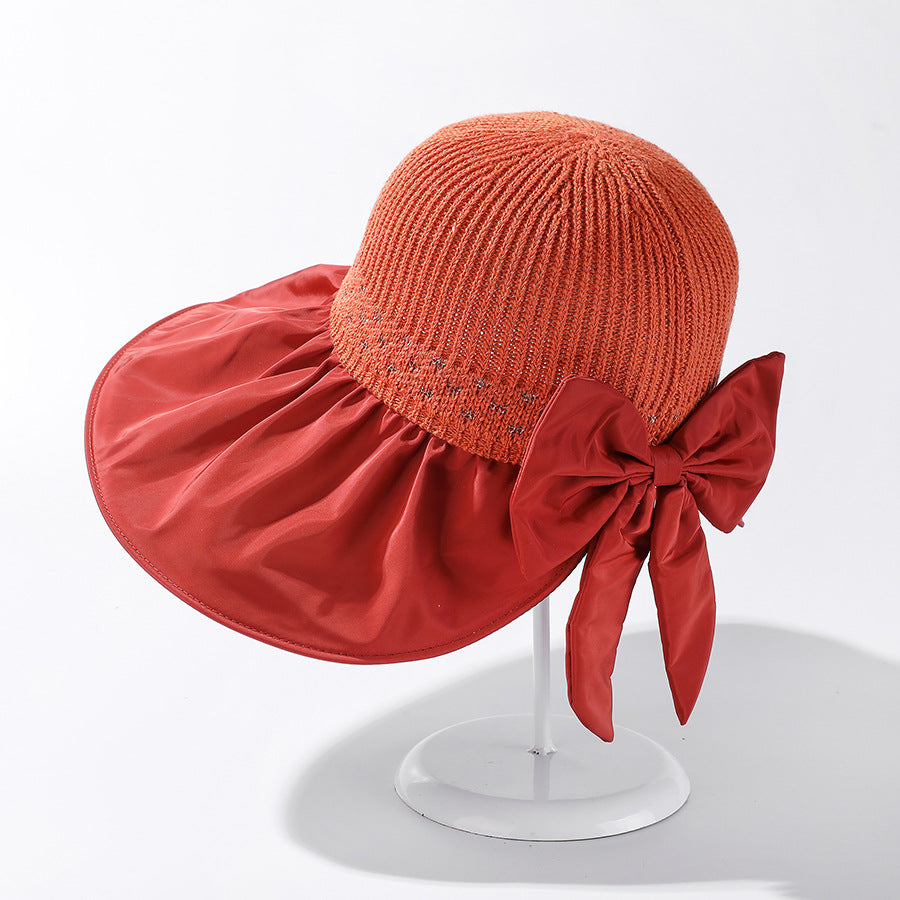 Women's Wide Brim UV Protection Sun Hat — Adjustable Beach Hat with Bow Detail