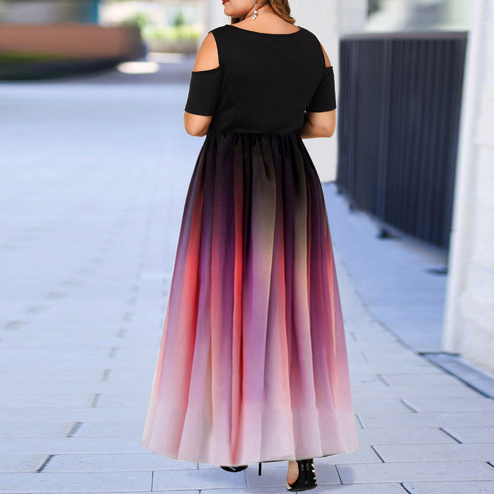 Plus Size Off Shoulder Ombre Maxi Dress — Gradient Bodycon Party Dress L-5XL