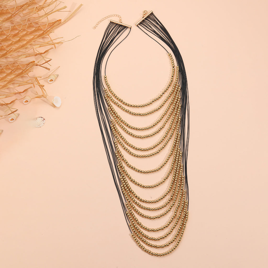 Gold Statement Layered Bead Necklace — Bold Chunky Chain Women's Jewelry