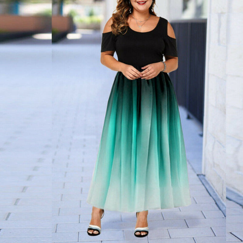 Plus Size Off Shoulder Ombre Maxi Dress — Gradient Bodycon Party Dress L-5XL