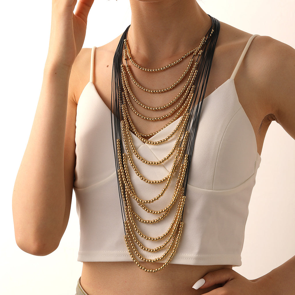Gold Statement Layered Bead Necklace — Bold Chunky Chain Women's Jewelry