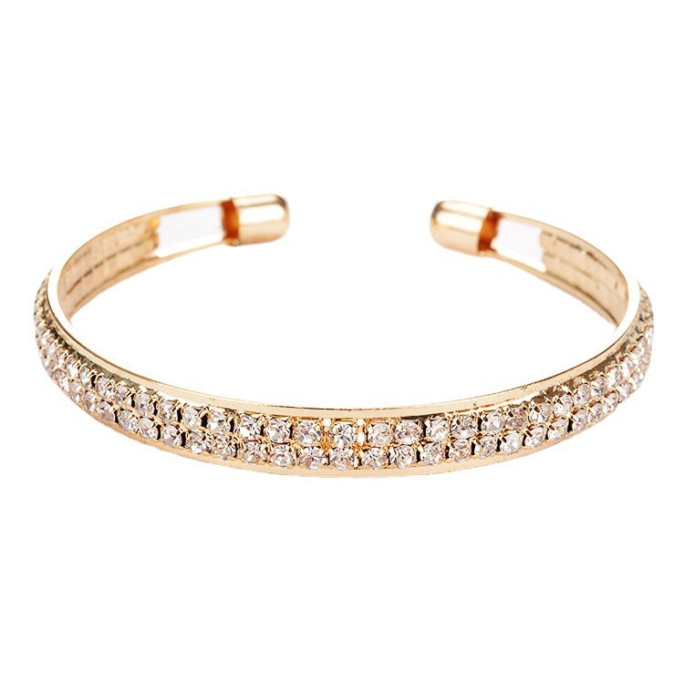 Rose Gold Diamond Open Cuff Bracelet — 2-Row CZ Women's Jewelry