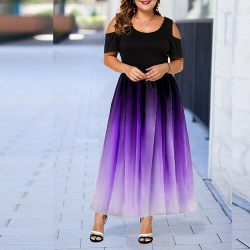 Plus Size Off Shoulder Ombre Maxi Dress — Gradient Bodycon Party Dress L-5XL