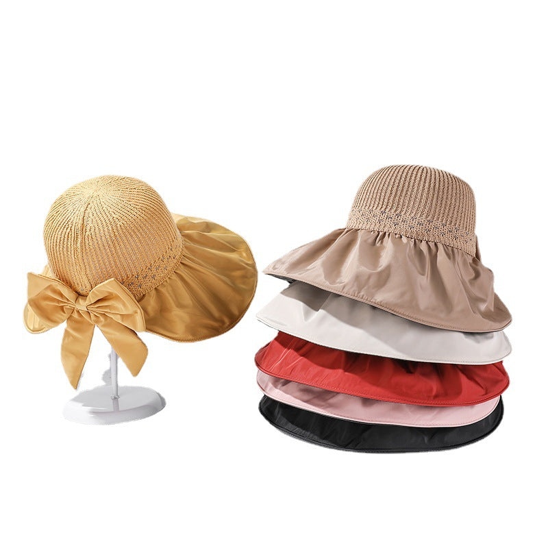 Women's Wide Brim UV Protection Sun Hat — Adjustable Beach Hat with Bow Detail