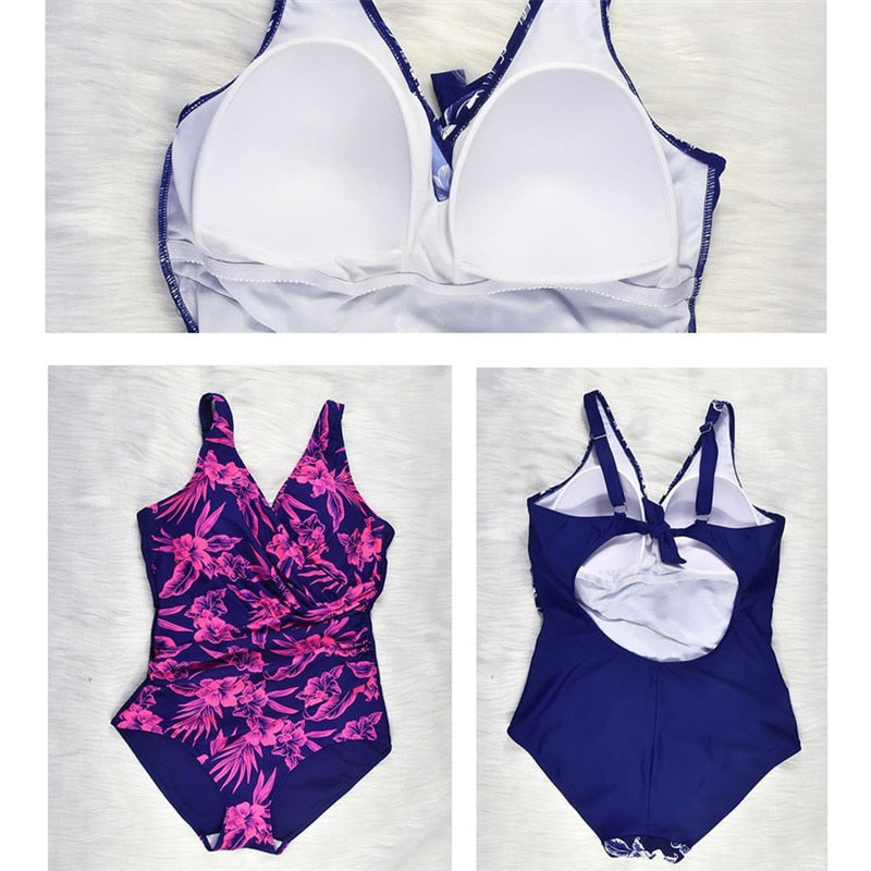 Plus Size Tropical Print Monokini — Extended Size One-Piece Swimsuit 4XL-8XL