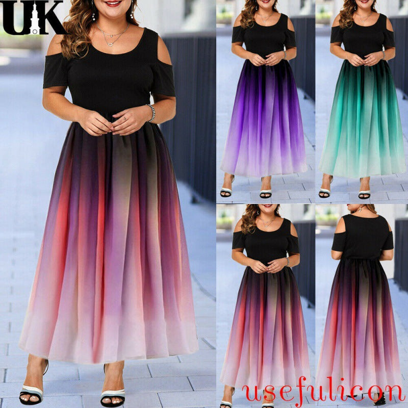 Plus Size Off Shoulder Ombre Maxi Dress — Gradient Bodycon Party Dress L-5XL