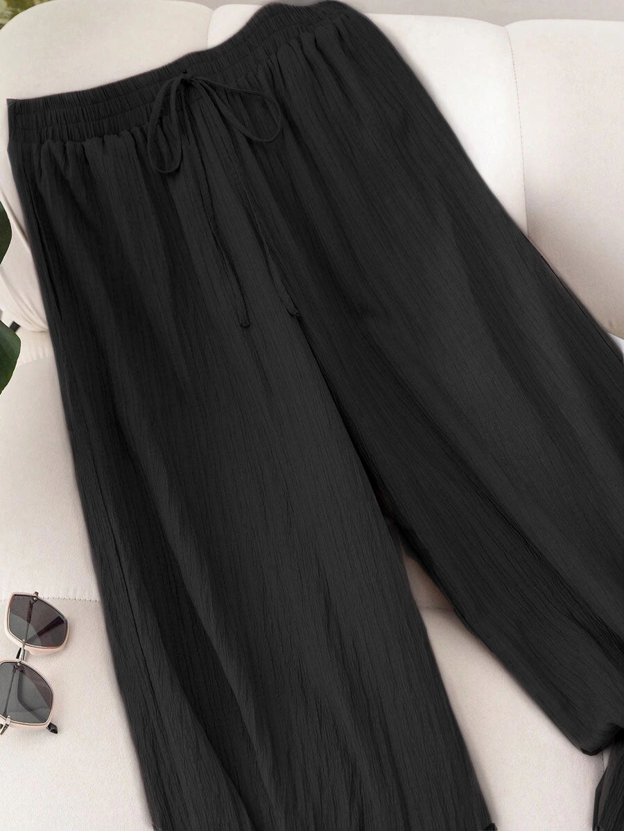 Plus Size High Waist Wide Leg Pants — Boho Flowy Palazzo Pants Women 1X-5X