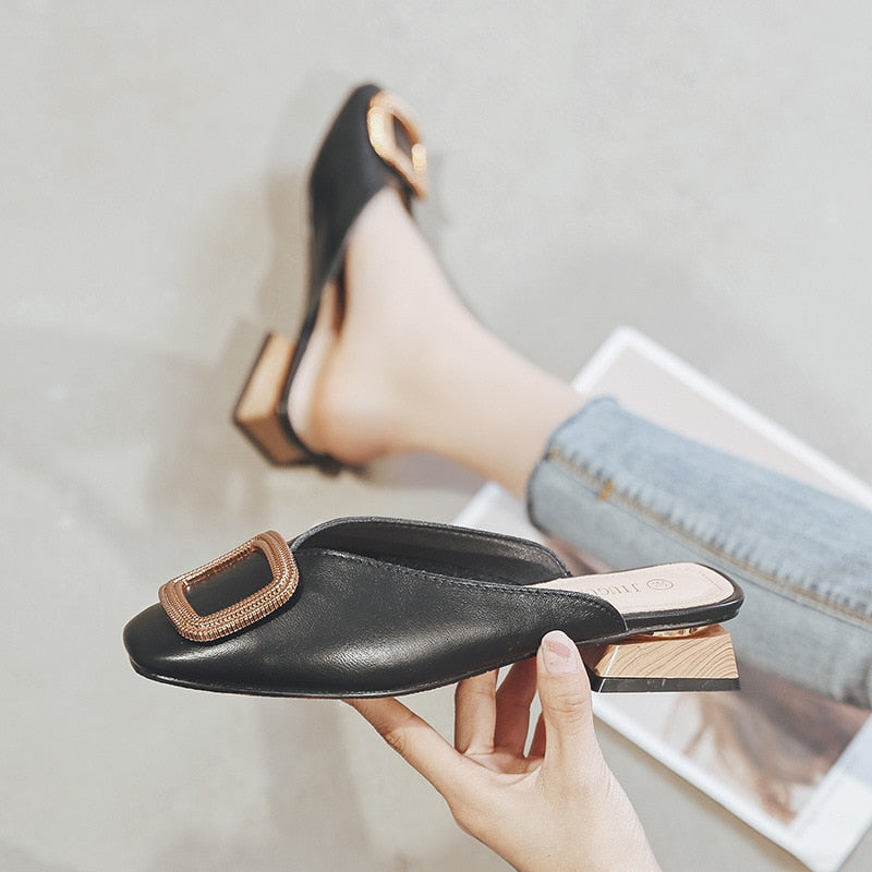 Block Heel Slip-On Mule Pumps — Women's Low Heel Casual Shoes