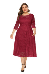 Plus Size Cutout Lace Pocket Midi Dress