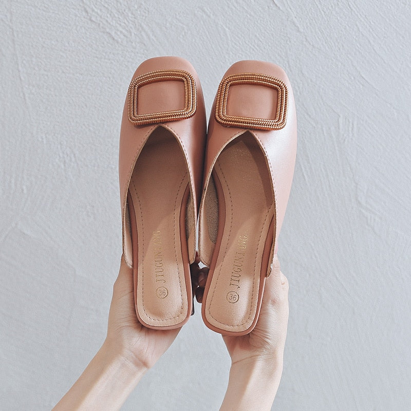 Block Heel Slip-On Mule Pumps — Women's Low Heel Casual Shoes