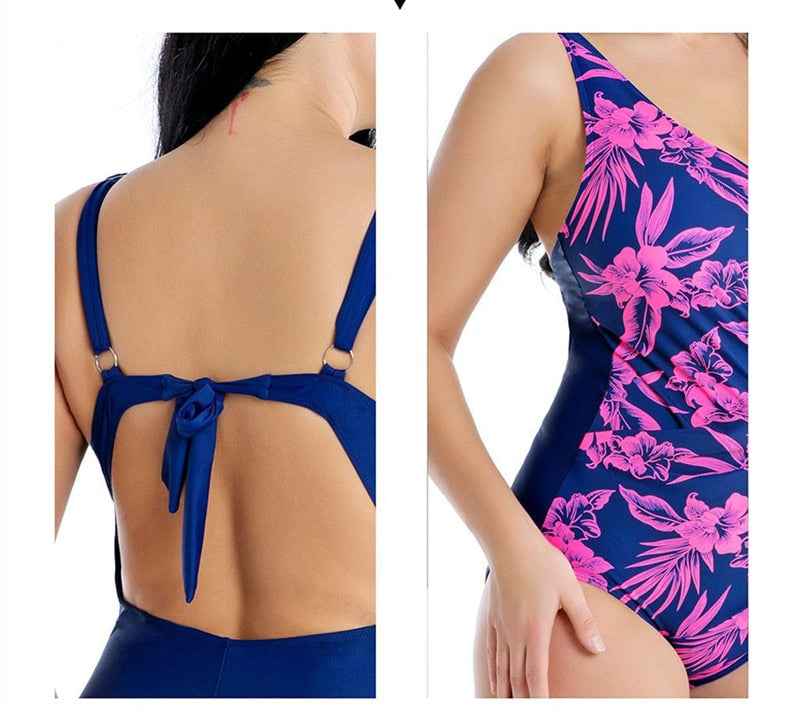 Plus Size Tropical Print Monokini — Extended Size One-Piece Swimsuit 4XL-8XL