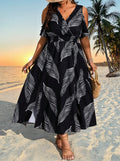 Plus Size Boho Maxi Dress — Floral Print Side Slit Resort Style Dress 1X-5X