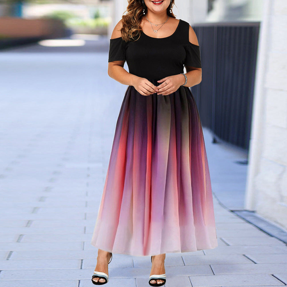 Plus Size Off Shoulder Ombre Maxi Dress — Gradient Bodycon Party Dress L-5XL