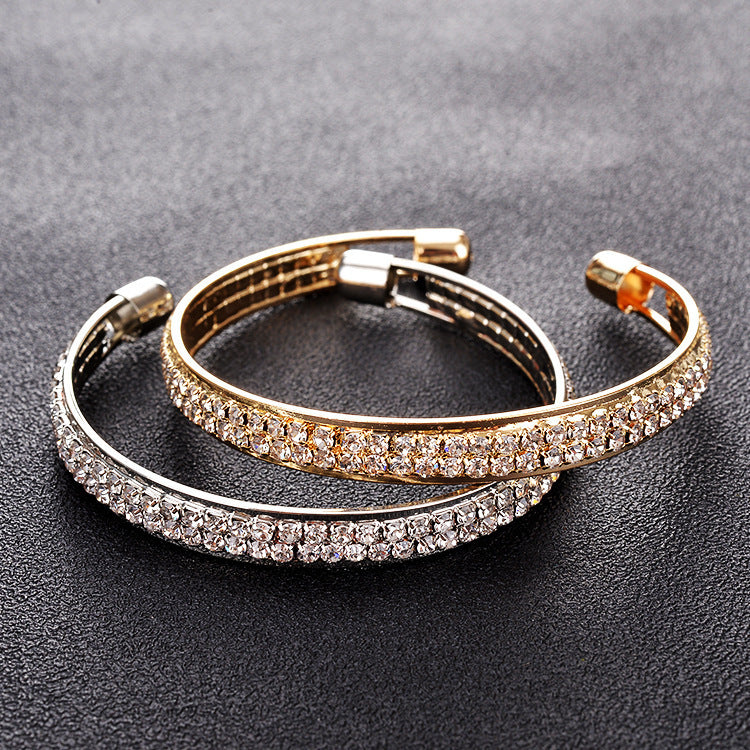 Rose Gold Diamond Open Cuff Bracelet — 2-Row CZ Women's Jewelry