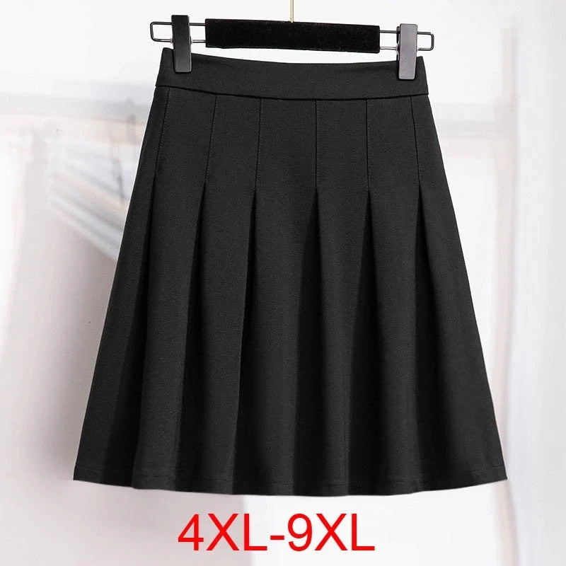 Plus size pleated A-line maxi skirt in black, sizes 4XL to 9XL