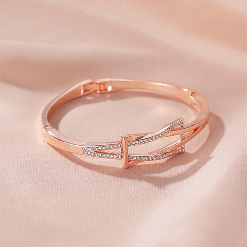 Crystal knot bangle rhinestone cuff bracelet in gold, silver and rose gold