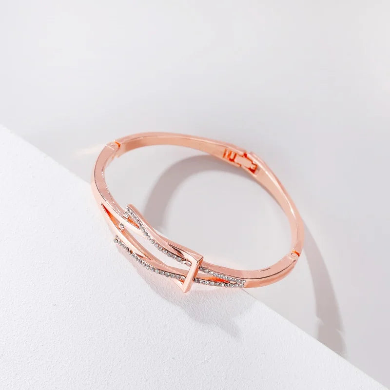 Crystal Rhinestone Knot Bangle — Rose Gold & Silver Statement Cuff Bracelet for Women | Undeniably Hers