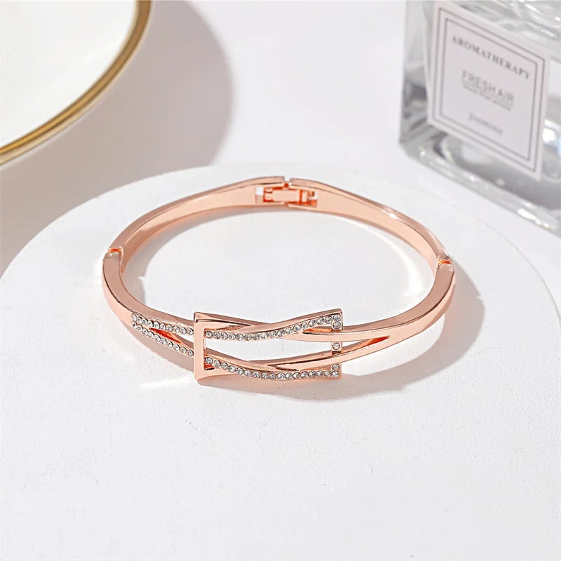 Crystal Rhinestone Knot Bangle — Rose Gold & Silver Statement Cuff Bracelet for Women | Undeniably Hers
