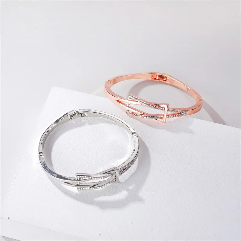 Crystal Rhinestone Knot Bangle — Rose Gold & Silver Statement Cuff Bracelet for Women | Undeniably Hers