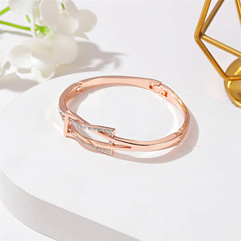 Crystal Rhinestone Knot Bangle — Rose Gold & Silver Statement Cuff Bracelet for Women | Undeniably Hers