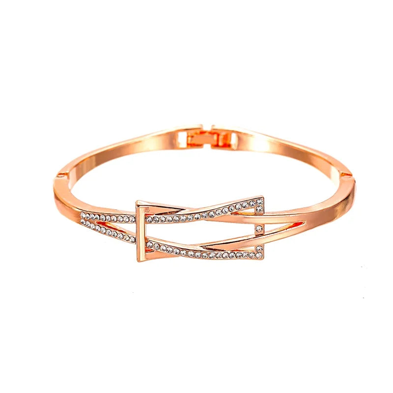Crystal Knot Bangle Bracelet — Rhinestone Statement Cuff for Women in Gold, Silver & Rose Gold