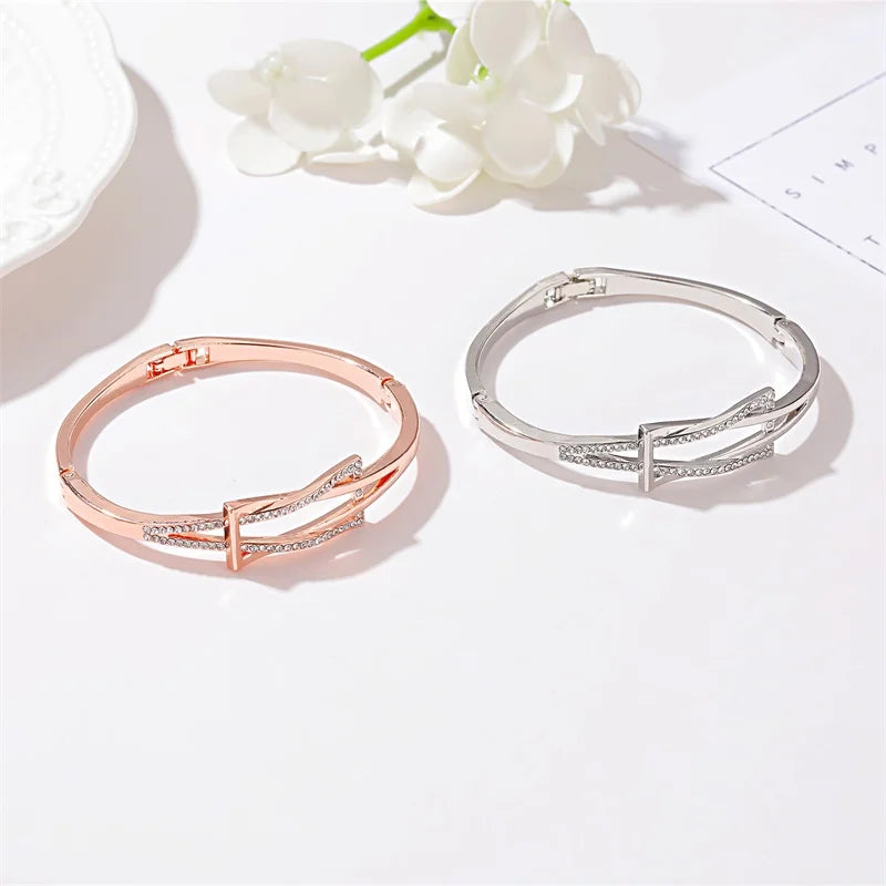 Crystal Rhinestone Knot Bangle — Rose Gold & Silver Statement Cuff Bracelet for Women | Undeniably Hers