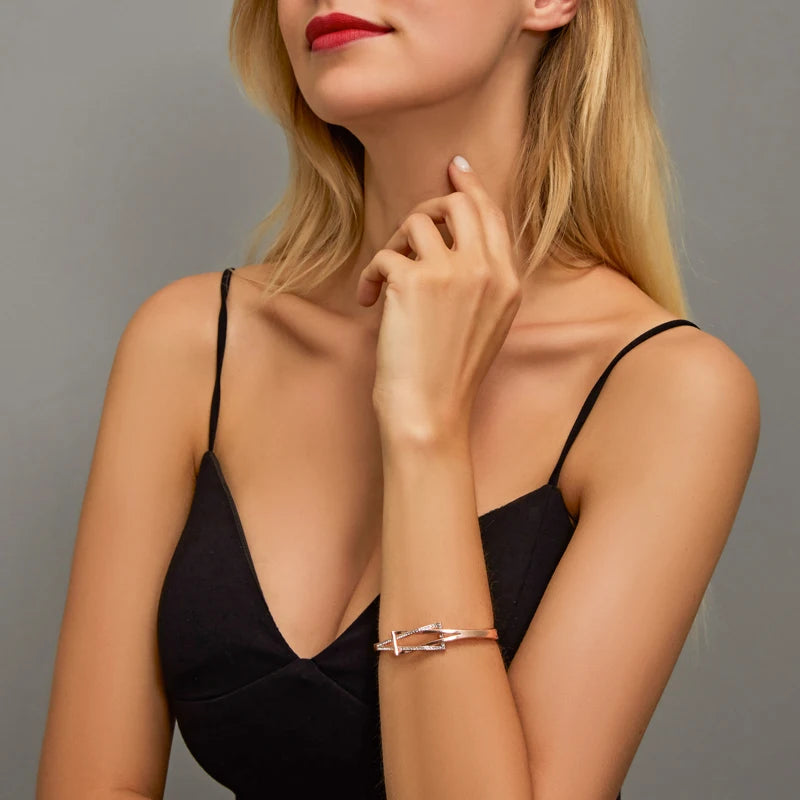 Crystal Rhinestone Knot Bangle — Rose Gold & Silver Statement Cuff Bracelet for Women | Undeniably Hers