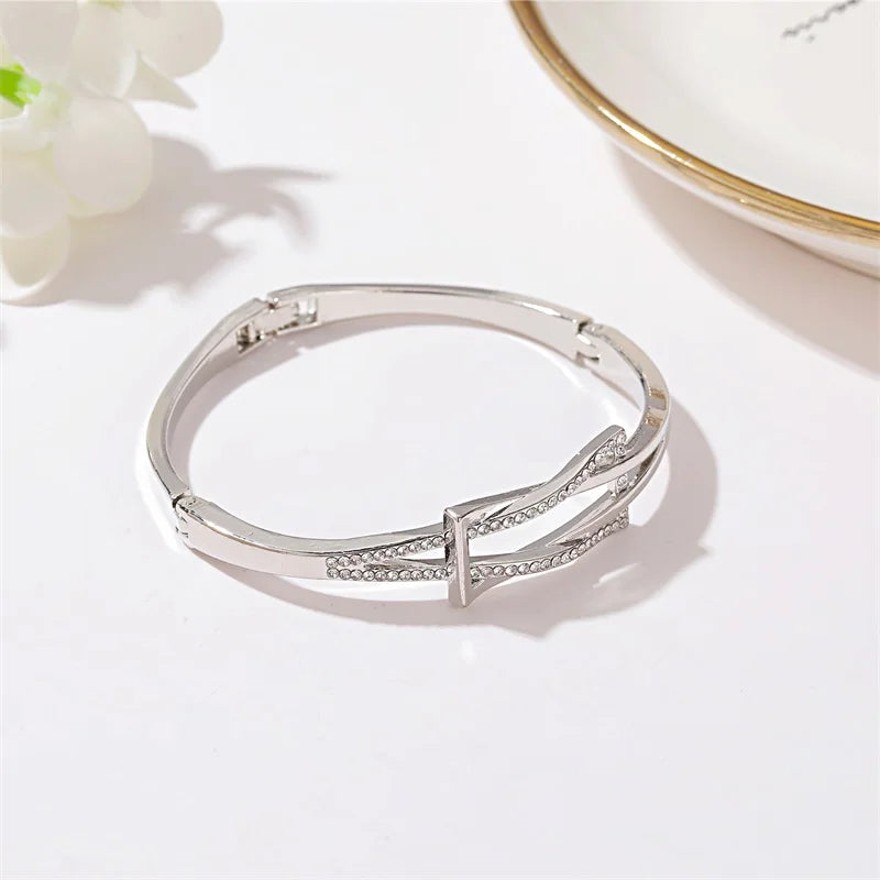 Crystal Rhinestone Knot Bangle — Rose Gold & Silver Statement Cuff Bracelet for Women | Undeniably Hers