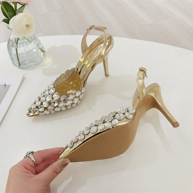 Crystal Diamond Stiletto Heels — Pointed Toe Slingback Sandal Pumps for Wedding & Prom | Undeniably Hers