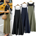 Plus size cotton linen wide leg strap jumpsuit overalls, sizes S to 5XL