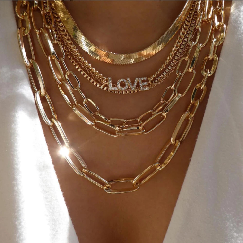 5-Piece Layered Bead Chain Necklace Set — Gold & Silver Stackable Necklaces for Women