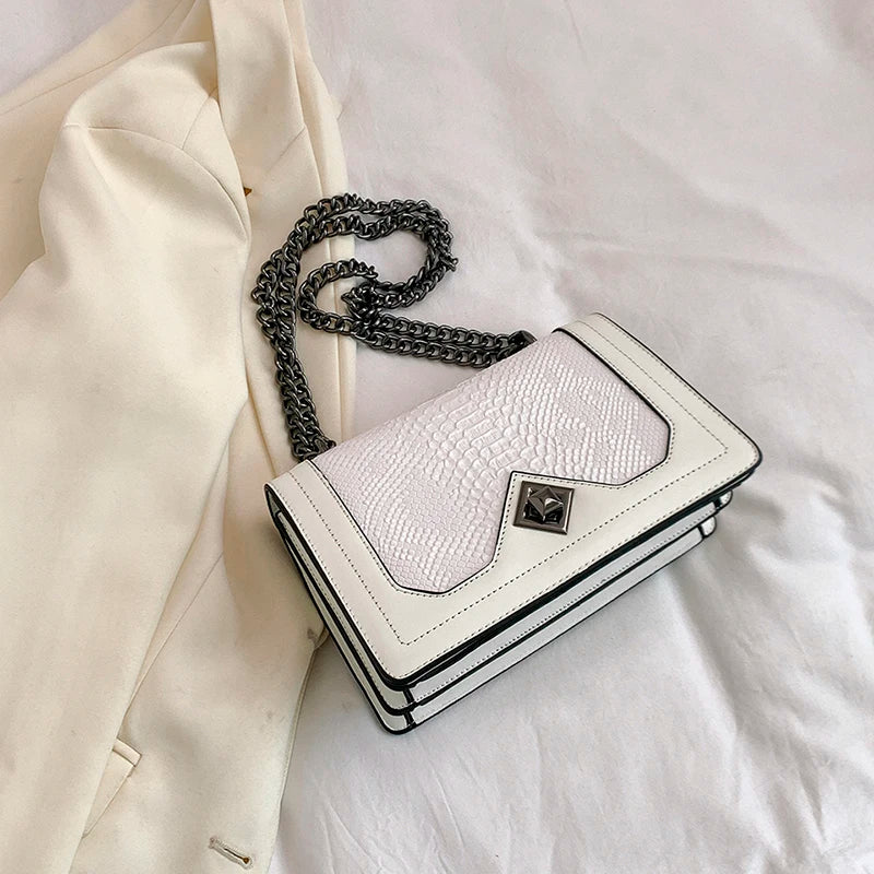 Snake Print Chain Shoulder Bag — Vintage Square Satchel Crossbody Purse | Undeniably Hers