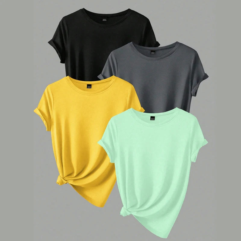Plus Size Short Sleeve T-Shirt 4-Pack — Summer Women's Tops Value Bundle