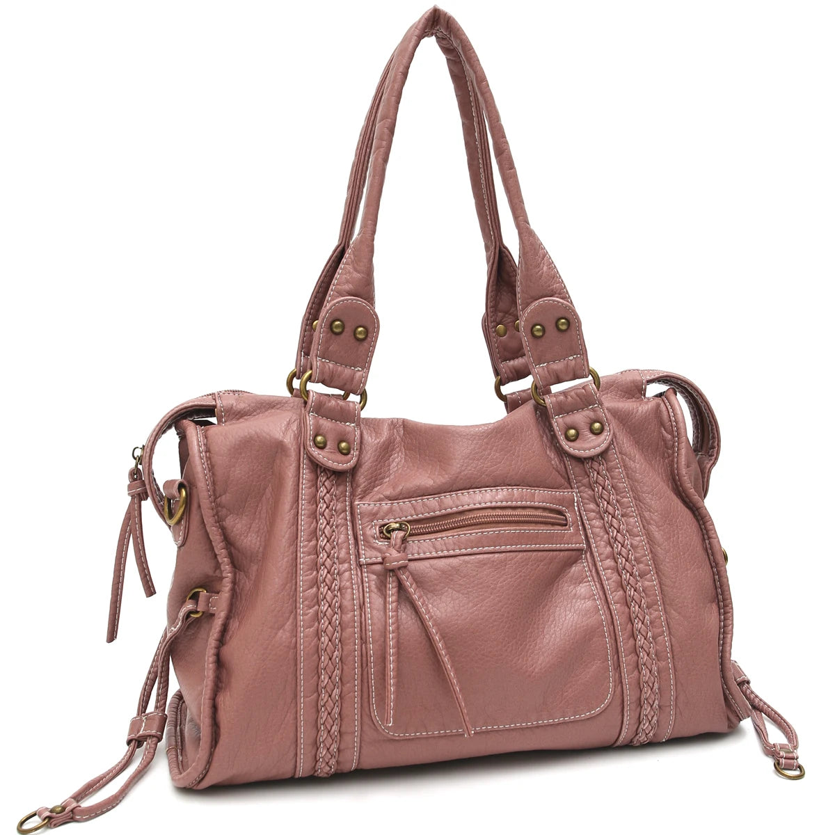 Vintage Washed Vegan Leather Tote Bag — Large Capacity Shoulder & Crossbody Work Bag