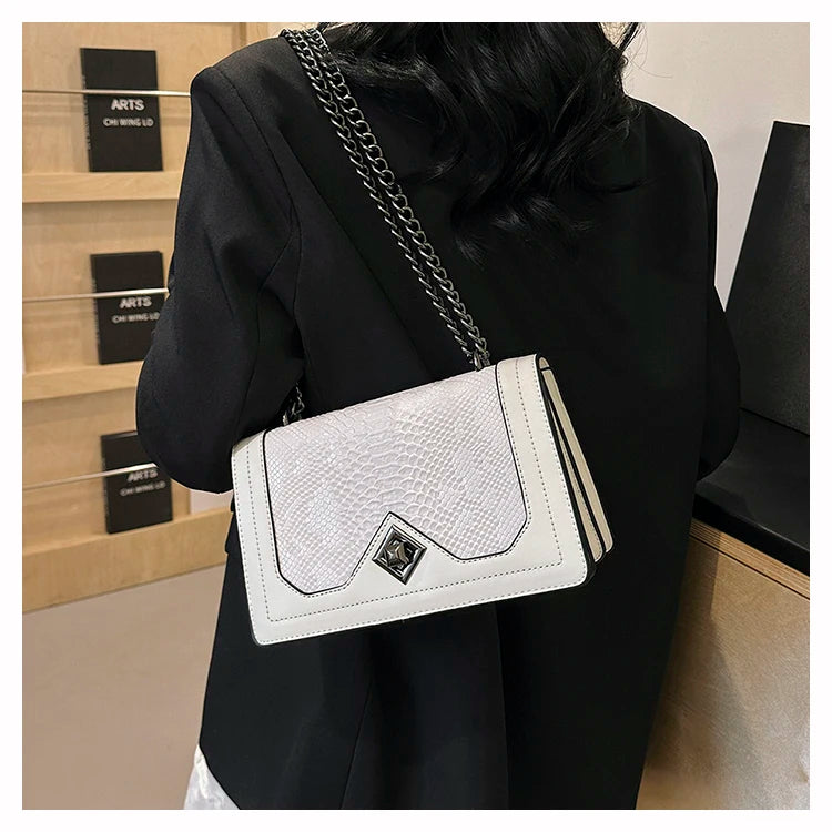 Snake Print Chain Shoulder Bag — Vintage Square Satchel Crossbody Purse | Undeniably Hers