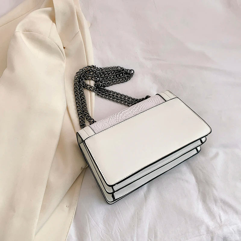 Snake Print Chain Shoulder Bag — Vintage Square Satchel Crossbody Purse | Undeniably Hers