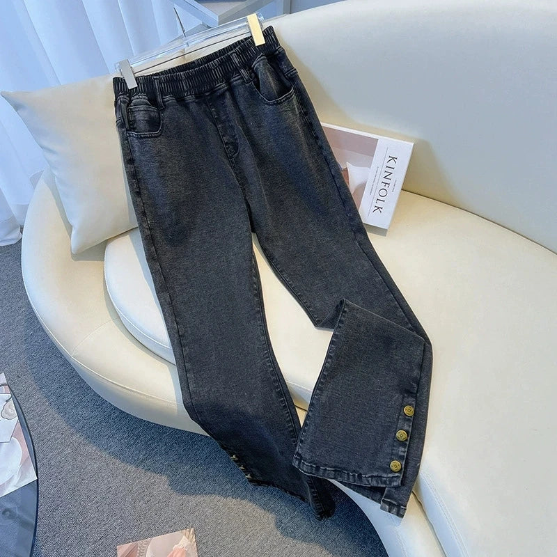 Plus Size Wide Leg Elastic Waist Jeans — Stretch Denim Up to 7XL Women