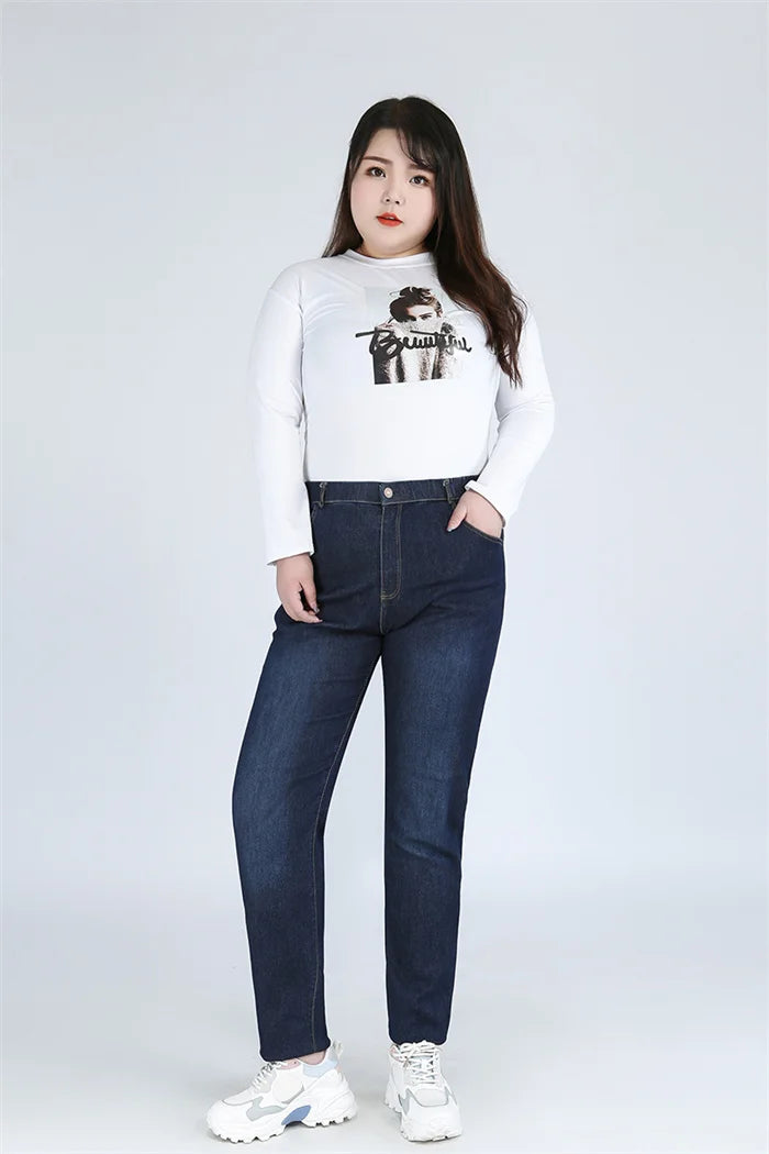 Plus Size Slim Fit High Waist Jeans — Extended Sizes Up to 9XL Women's Denim