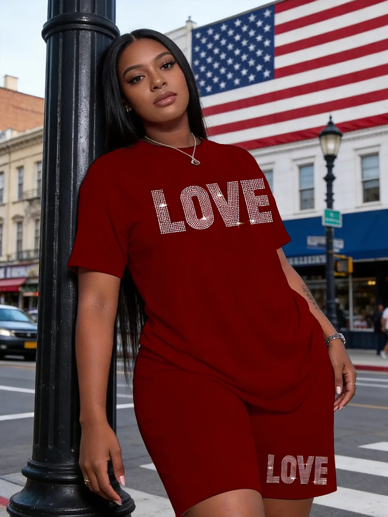 Plus Size Heart Print Oversized T-Shirt + Shorts Set — Casual 2-Piece Summer Outfit