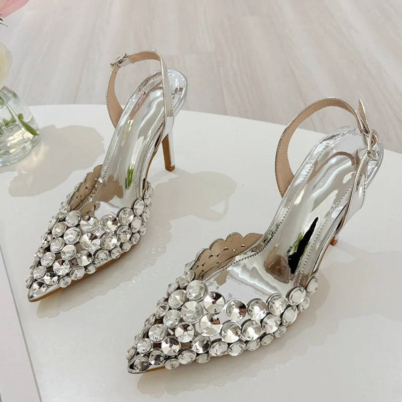 Crystal Diamond Stiletto Heels — Pointed Toe Slingback Sandal Pumps for Wedding & Prom | Undeniably Hers