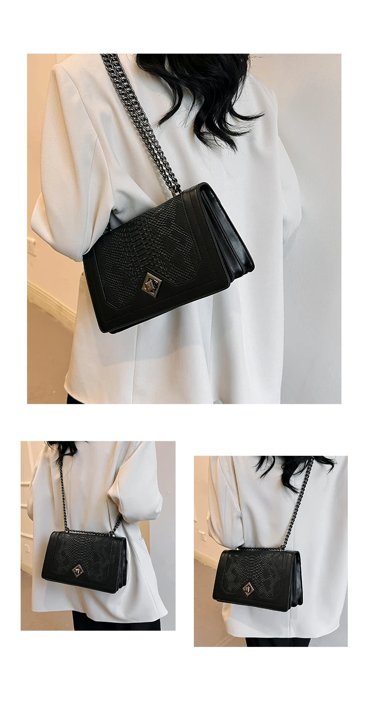 Snake Print Chain Shoulder Bag — Vintage Square Satchel Crossbody Purse | Undeniably Hers