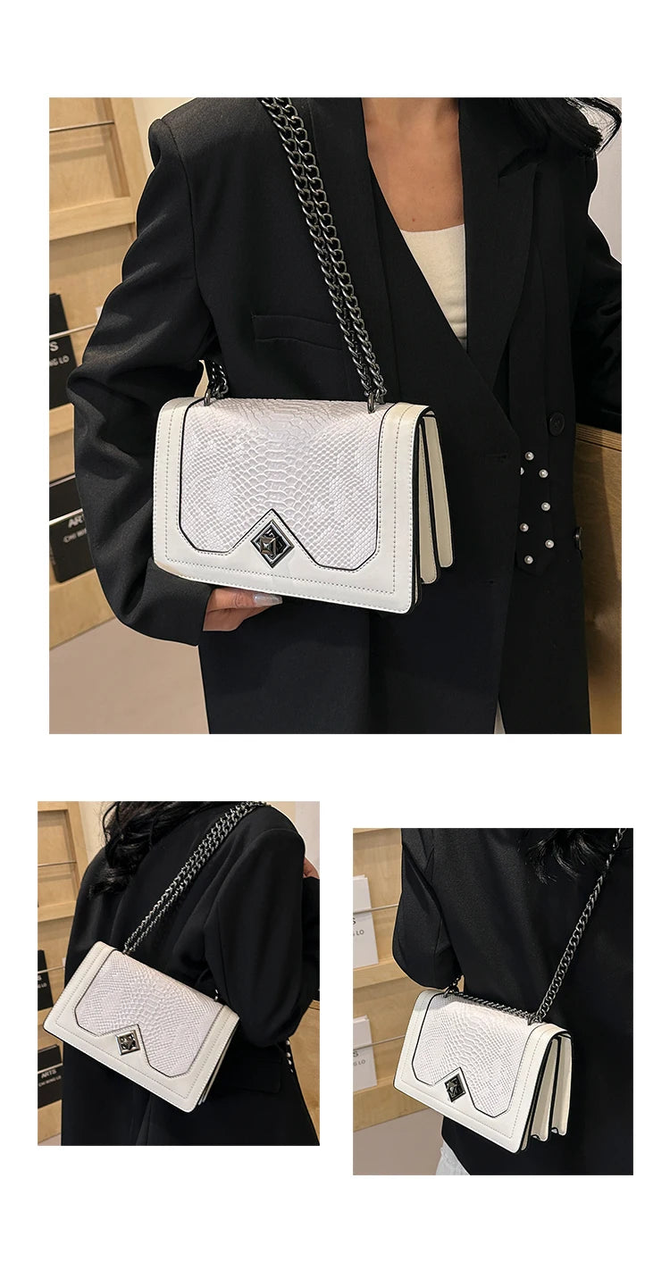 Snake Print Chain Shoulder Bag — Vintage Square Satchel Crossbody Purse | Undeniably Hers