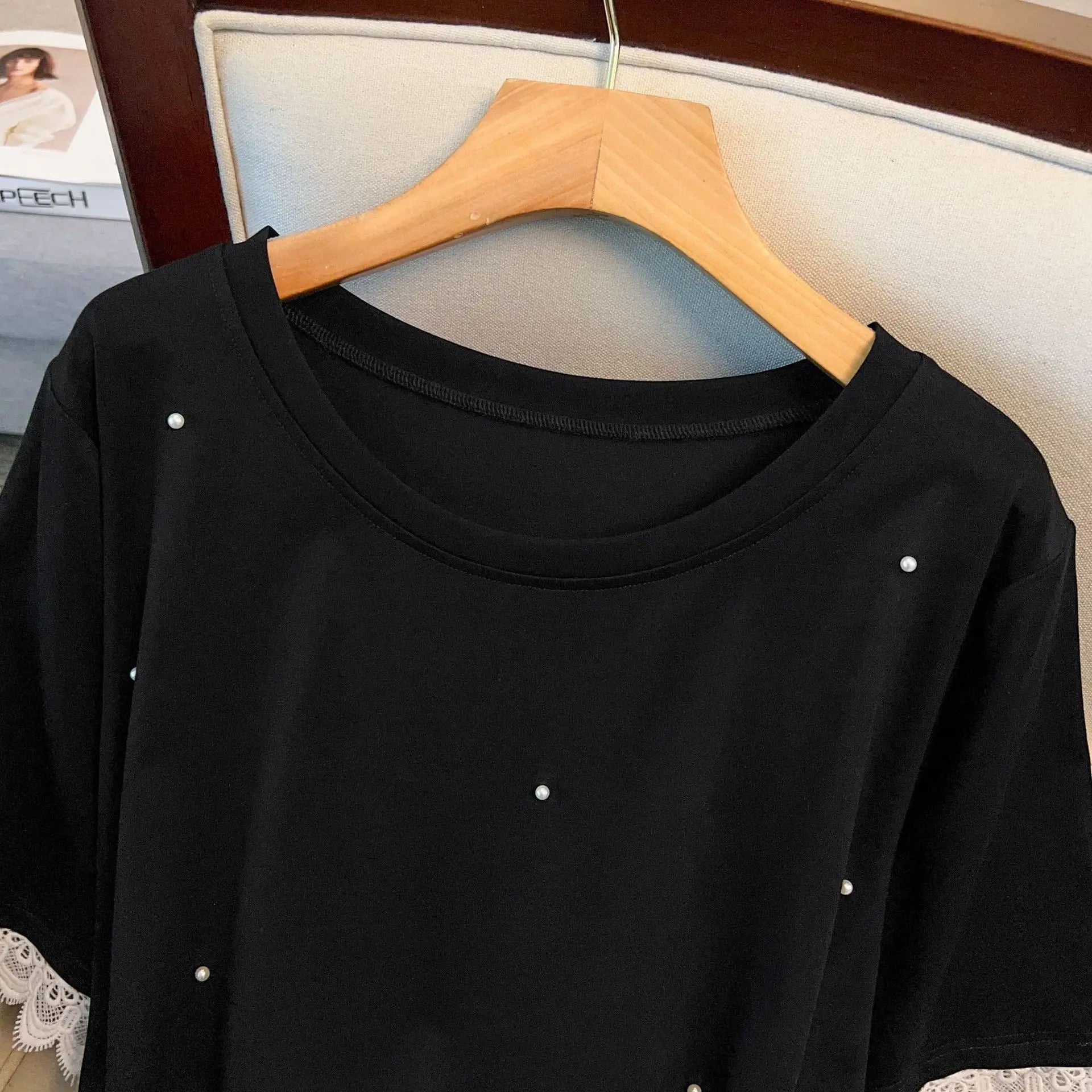 Plus Size Lace Beaded T-Shirt Dress — front view