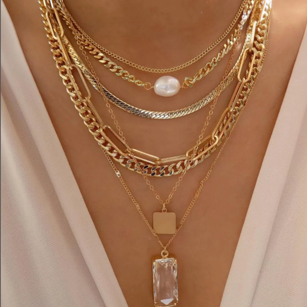 5-Piece Layered Bead Chain Necklace Set — Gold & Silver Stackable Necklaces for Women