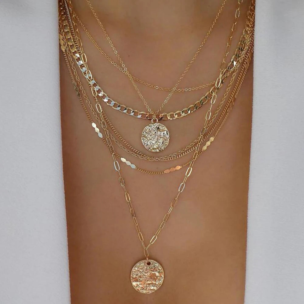 5-Piece Layered Bead Chain Necklace Set — Gold & Silver Stackable Necklaces for Women