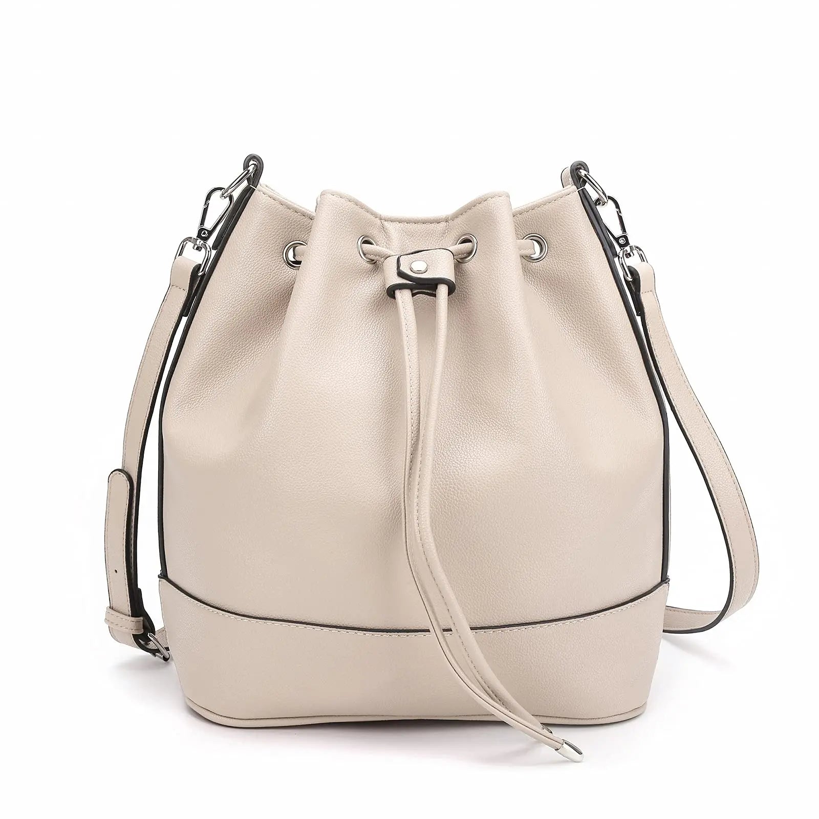 Vegan Leather Bucket Bag — Drawstring Hobo Tote & Crossbody Purse with Shoulder Straps