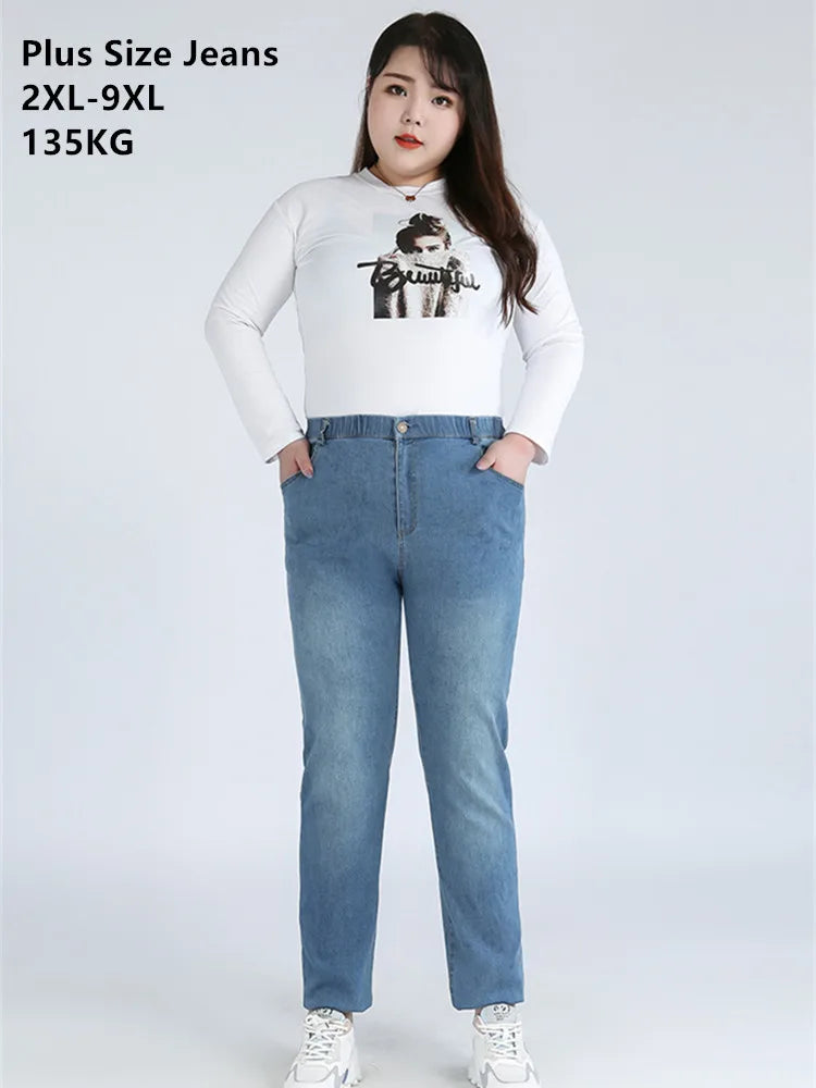 Plus Size Slim Fit High Waist Jeans — Extended Sizes Up to 9XL Women's Denim