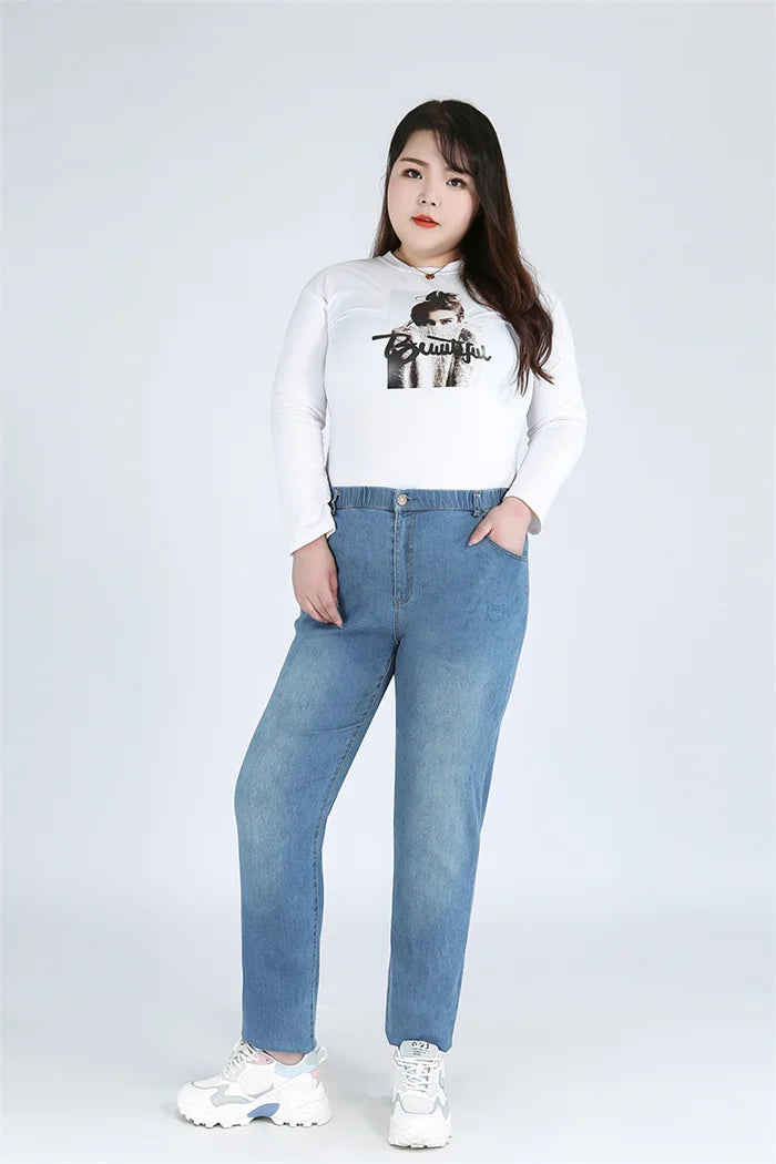 Plus Size Slim Fit High Waist Jeans — Extended Sizes Up to 9XL Women's Denim